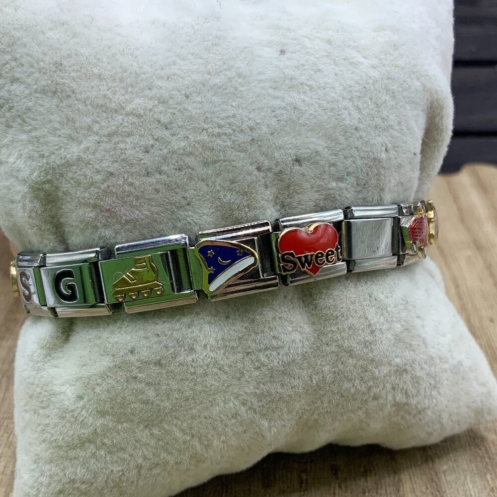Stainless Steel Assorted Link Charms Stretchy Bracelet